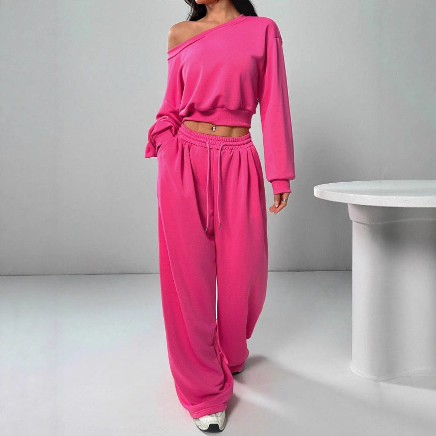 Flower Gray One-Shoulder Lounge Set