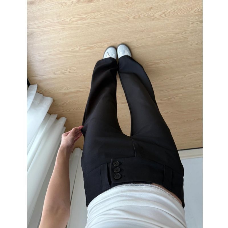 Short-statured Edgy Buttoned Bootcut Suit Pants