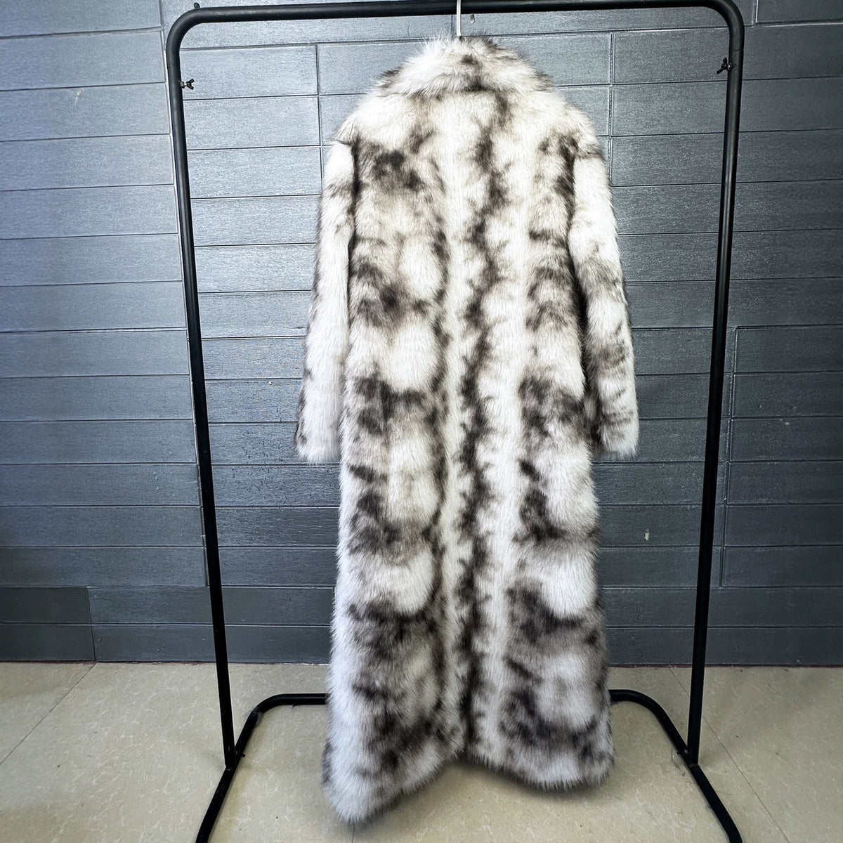 Ash-gray Ink-wash Patterned Faux-fur Coat With A Fluffy Little Fox Look
