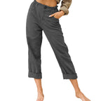 2026 European And American Women's Fashion Wish Amazon New Solid Color Cotton And Linen Fashion Loose High-Waisted Straight Casual Long Pants For Women