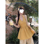 Yellow Halter-top And Waist-cinching Wide-leg Pants Summer Two-piece Set