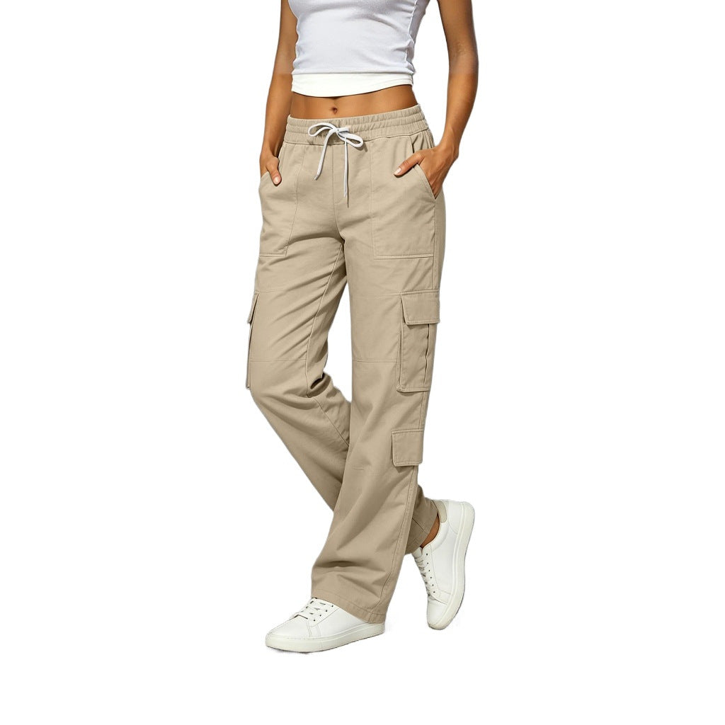 2026 Spring Summer New Style European Cotton Linen Casual Multi Pocket Stylish Work Pants Trendy Multi Pocket Women's Long Pants Women