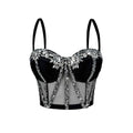 Cross-Border Rhinestone Mesh Fishbone Bra Semi-Transparent Sexy Slimming Suspender Tube Top Slimming Diamond Fishbone Top Stage