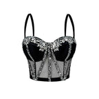 Cross-Border Rhinestone Mesh Fishbone Bra Semi-Transparent Sexy Slimming Suspender Tube Top Slimming Diamond Fishbone Top Stage