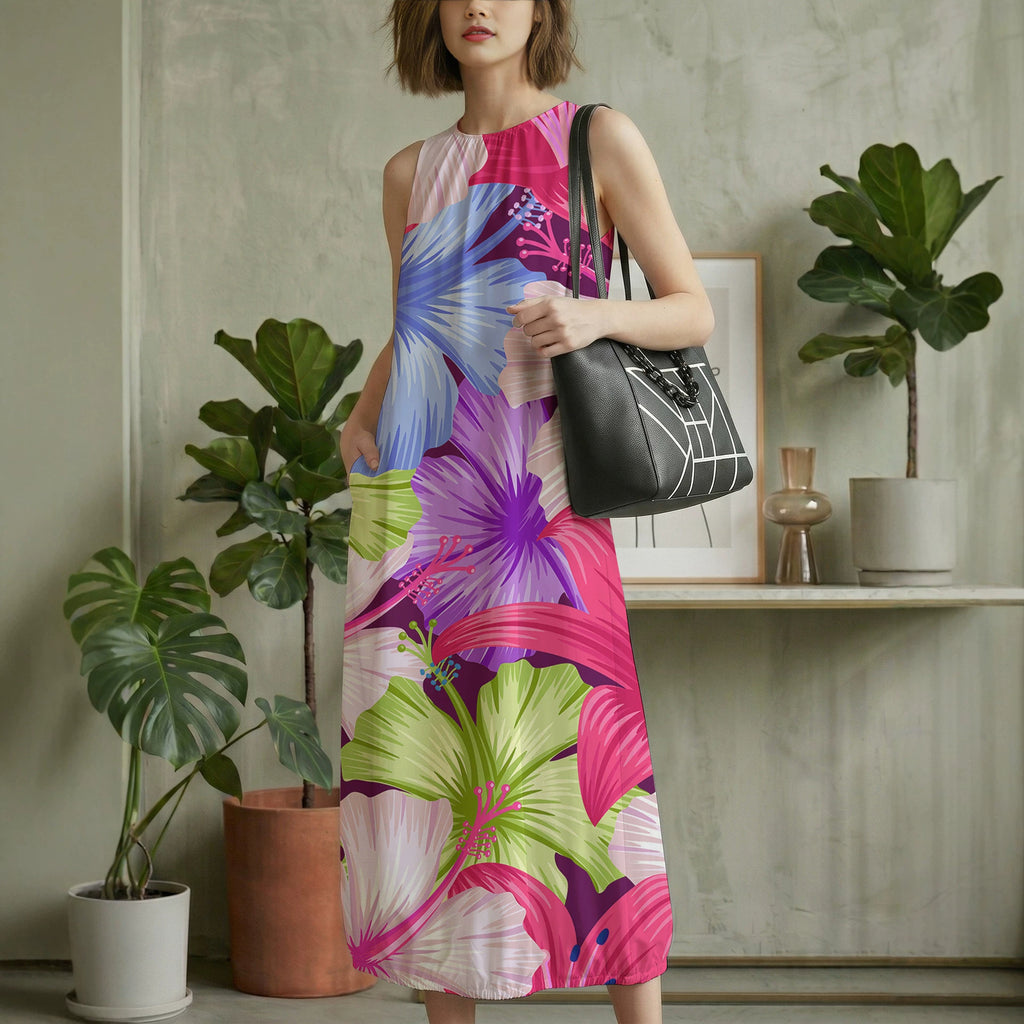 Women's Digital-Print Lantern Long Dress