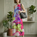 Women's Digital-Print Lantern Long Dress