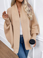 Solid-color, Large Lapel, Loose-fit Knitted Cardigan For Women