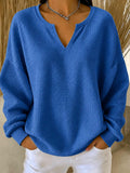 Women's Casual Loose-fit Waffle-knit Long-sleeve T-shirt