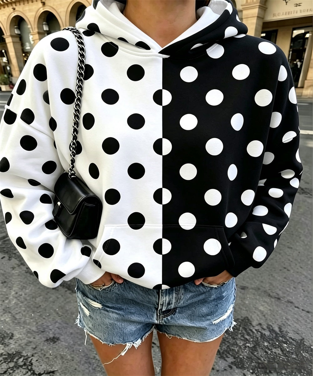 Women Heart Star Print Oversized Hoodie, Long Sleeve Casual Pullover Sweatshirt