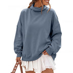 Solid-color Half-high-neck Casual Loose Hoodie