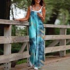 Fashion Women's Printed Crossbody Pocket Wide-Leg Jumpsuit