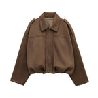 Autumn And Winter European And American Bomber Jacket Bat Sleeve Zipper Loose Suede Texture Tops Women's Casual Tops Women