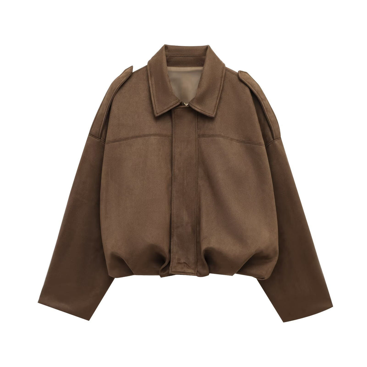 Autumn And Winter European And American Bomber Jacket Bat Sleeve Zipper Loose Suede Texture Tops Women's Casual Tops Women