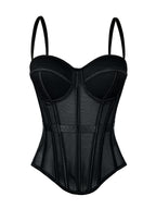 European And American Pure Color Fashionable Fishbone Bra, Waist Slimming Look Mesh Camisole With Breast Pads, Fishbone Top For Outer Wear