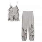 Women's Sequin Embroidery Set Elegant Commute Long Sleeve Long Pants Ramie Cotton Polyester Outfit