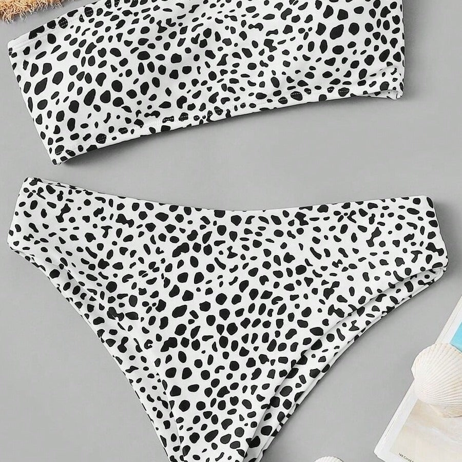 Fresh And Chic High-waisted Bandeau Style With A Polka-dot Print