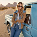 Casual Denim Patchwork Jacket With Hood For Women