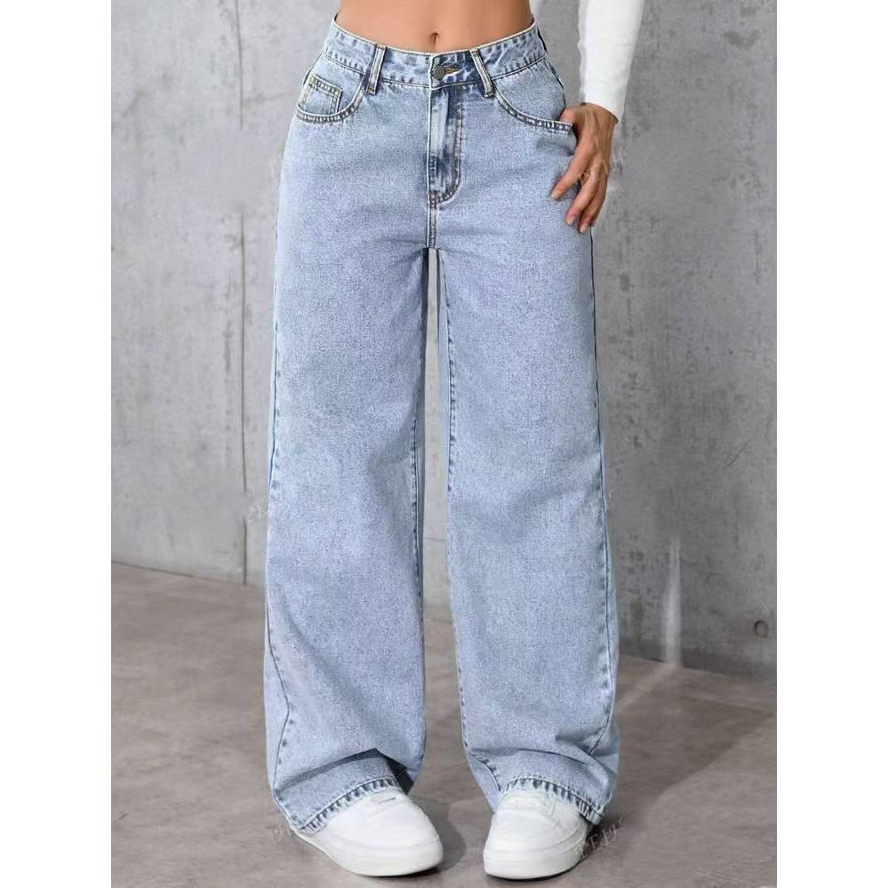 Draped Floor-length Black Straight-leg Jeans