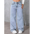Draped Floor-length Black Straight-leg Jeans