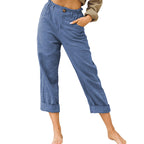 2026 European And American Women's Fashion Wish Amazon New Solid Color Cotton And Linen Fashion Loose High-Waisted Straight Casual Long Pants For Women