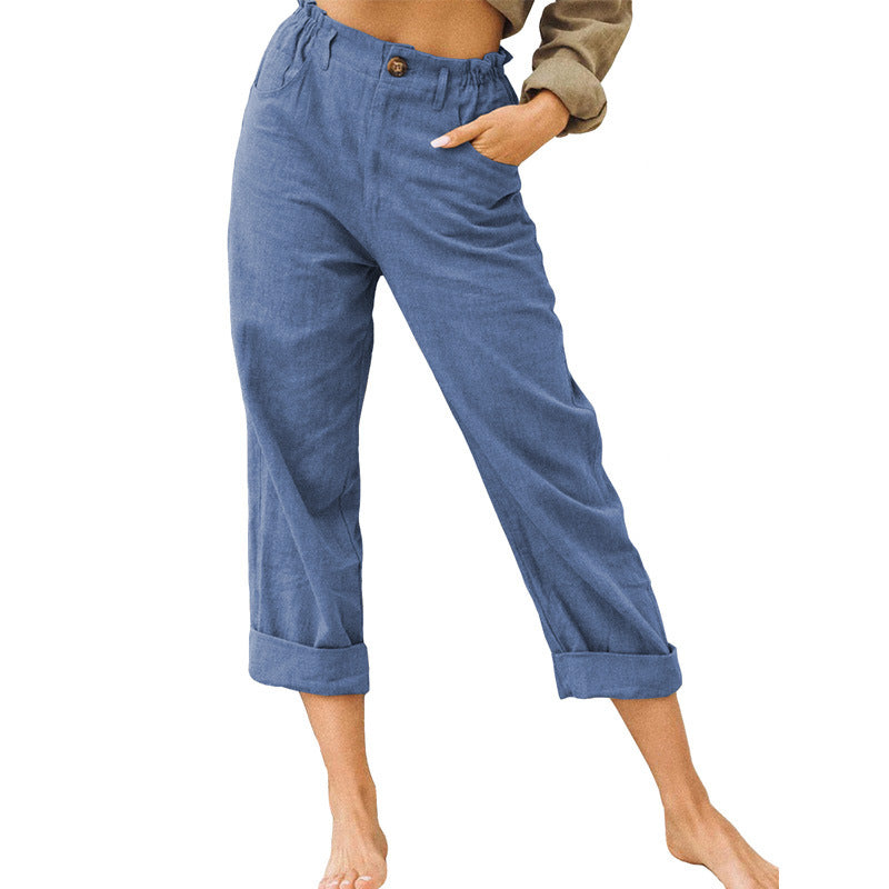 2026 European And American Women's Fashion Wish Amazon New Solid Color Cotton And Linen Fashion Loose High-Waisted Straight Casual Long Pants For Women