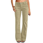 Women's Multi Pocket Stretch Elastic Waist Twill Cotton Pants High Waisted, Comfortable Form Fitting Formal Casual Wide Leg Pants