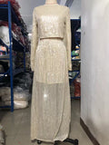 Womens Solid-color Sequined And Beaded Fashion Casual Skirt With A Back Slit