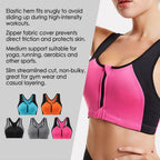 Front Zip Supportive Sports Bra - Anti-Cup Migration Design for Women High Impact Workout Fitness Top