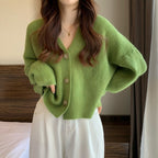 Autumn And Winter New Women's Korean-style V-neck Long-sleeved Sweater Cardigan Women's Fashionable All-matching Solid Color Top Coat