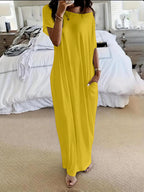 Trendy New Summer Women's Solid Color Short Sleeve Long Casual Dress