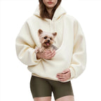 Amazon New European And American Autumn And Winter Cross-Border Pure Color Hooded Plush Pet Pocket Loose Pullover Sweatshirt For Women