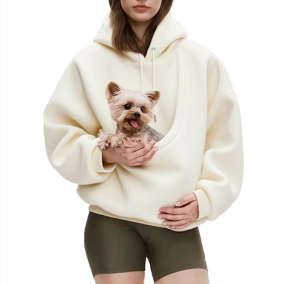 Amazon New European And American Autumn And Winter Cross-Border Pure Color Hooded Plush Pet Pocket Loose Pullover Sweatshirt For Women