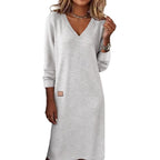 European And American Cross-Border New Spring & Fall Women's V Neck Long Dress Slim Hip Skirt Women's Dress