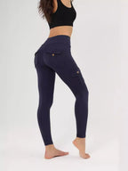 Amazon Wish Cross-border Breathable Hip Lifting Button Pocket Sports Brushed Nude Yoga Slimming Tight Leggings