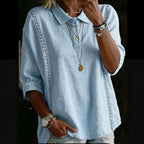 Womens Solid-Color Button-Down Loose Casual Shirt