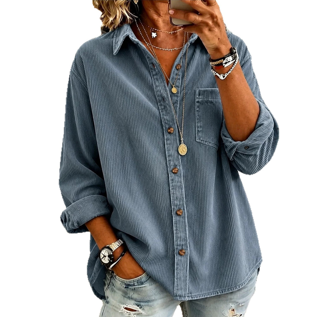 Retro Lapel Long-sleeved Corduroy Casual Loose-fit Thick Women's Garment
