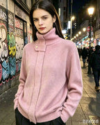 Women's Stand-Collar Knit Cardigan, 2026 Autumn-Winter New Arrival, Loose Design Zip-Up Sweater Coat For Women