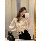 French-style Vintage Ruffled-edge Blouse