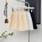 White High-waisted Three-dimensional Rose-decorated Feminine Skirt