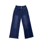 US Ready Stock Women High Waist Wide Leg Jeans Triple Button Denim Pants Front Seam Loose Fit Jeans Wholesale