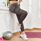 Amazon Wish Cross-border Breathable Hip Lifting Button Pocket Sports Brushed Nude Yoga Slimming Tight Leggings