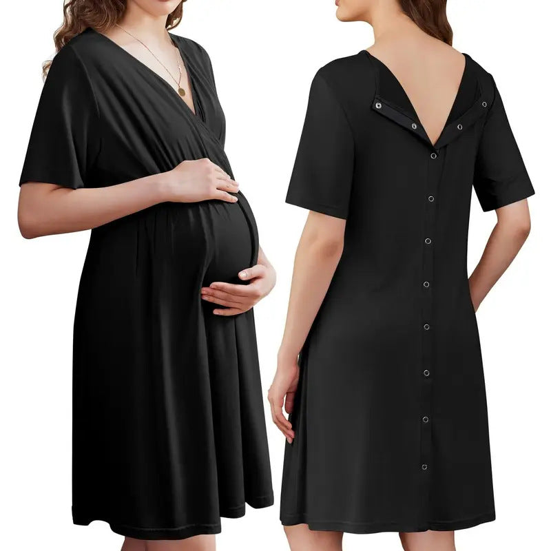 Breathable V-neck Maternity Nursing Modal Dress