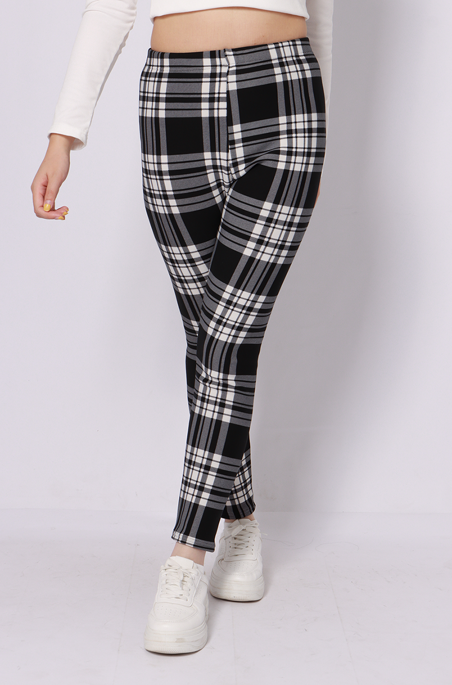 Women Plaid Leggings, High Waisted Stretch Plaid Print Pants, Soft Casual Skinny Trousers For Daily Wear