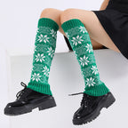 Girls Women Snowflake Print Autumn Winter Lady Knee Length Leggings Thick Warm Female Soft Knitted Boot Socks Leg Warmers