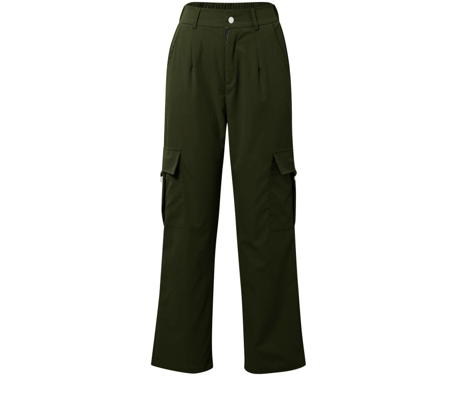 Summer European And American Women's Daily Solid Color Pocket Cargo Pants Long Casual Pants For Women