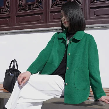 Double-sided Plush Solid-colored Coat With Button Fastening And Loose Fit