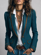 Vintage Contrasting-Color Trim Waist-Cinching Slim-Fit Coat For Women