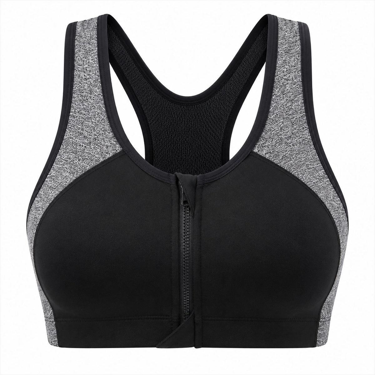 Front Zip Supportive Sports Bra - Anti-Cup Migration Design for Women High Impact Workout Fitness Top