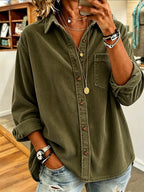 Retro Lapel Long-sleeved Corduroy Casual Loose-fit Thick Women's Garment