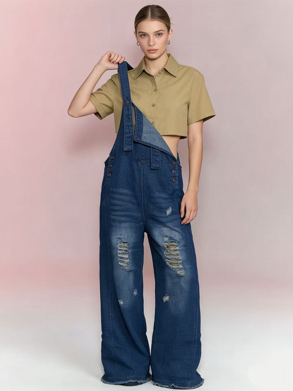 Women's Retro Loose-Fit Wide-Leg Denim Overalls